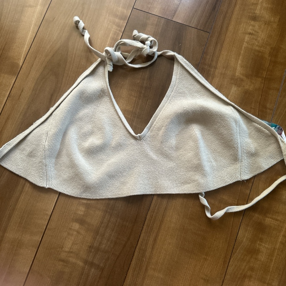 Free People Cream Knit Crop Top